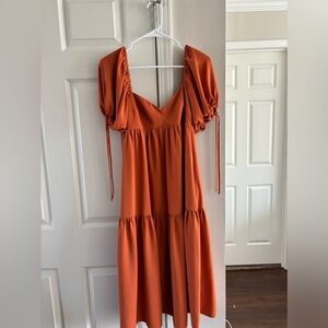 Amanda Uprichard Orange puff sleeve dress in size small